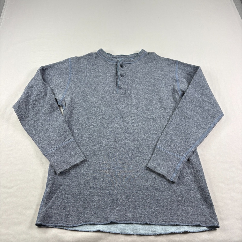 LL Bean River Driver Shirt Mens Medium Blue Henley Wool Blend Slim Fit